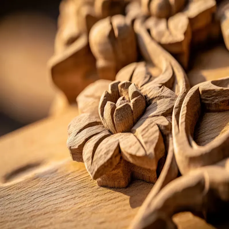 Intricate wood carving floral design