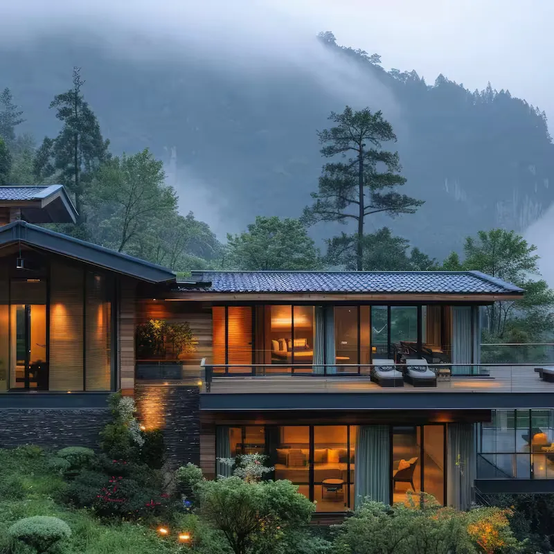 Home on a foggy hill